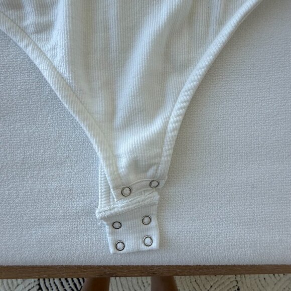 ALL SAINTS white racerback ribbed jersey snap thong bodysuit US 0 - Picture 7 of 8